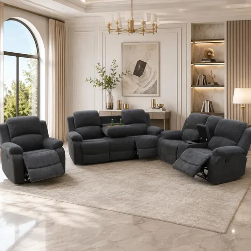 Vista 20 de Juego de sofá reclinable manual, juego de sofá reclinable de microfibra, juego de muebles modernos para sala de estar, sofá reclinable para sala