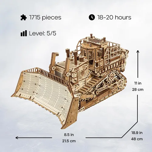 Vista 3 de Wood Trick Terrain Titan Bulldozer - Rompecabezas de madera 3D para adultos