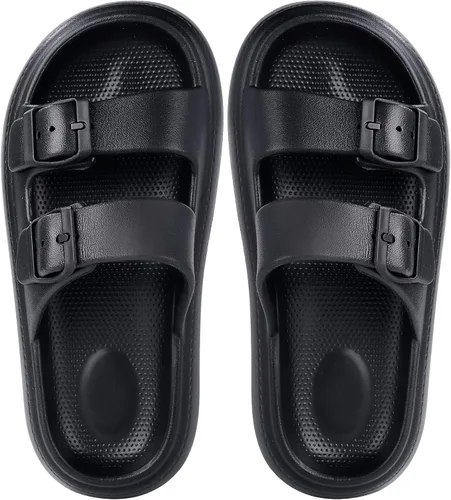 Vista 7 de KVbabby Sandalias de nube para niños, doble hebilla ajustable, sandalias para niñas y niños, suela gruesa, cojín de ducha antideslizante