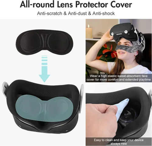 Vista 5 de AMLINK VR Silicone Cover Accessories for Oculus Quest 2, VR Shell Cover Protective, Silicone Face Cover, Adjustable Strap Controller Grip Cover and
