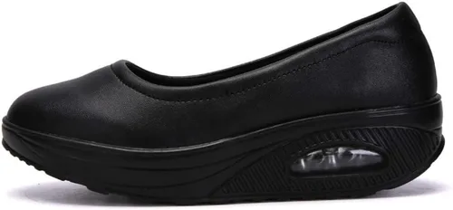 Vista 4 de Mocasines de cuña para mujer, cómodos zapatos de suela gruesa con amortiguación de aire, plataforma antideslizante, zapatos de enfermería de cuero