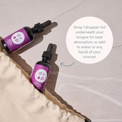 Vista 5 de Drop Saúco Gotas líquidas con vitamina C, 100 mg de saúco negro orgánico, apoyo inmunológico diario para niños y adultos, sabor natural a uva, sin