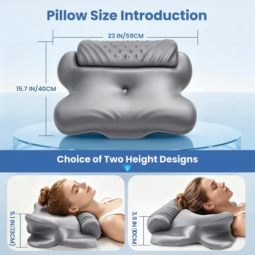 Vista 2 de Almohada cervical para aliviar el dolor de cuello, almohada ortopédica 2 en 1 para dormir, almohada ergonómica de espuma viscoelástica de contorno