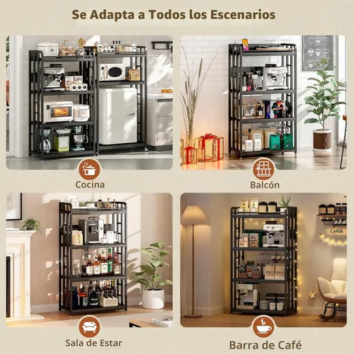 Vista 4 de METYERRY Soporte para microondas con almacenamiento, estante de cocina de 4 niveles con toma de corriente y puertos de carga USB, carrito de cocina