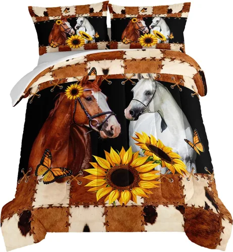 Vista 28 de HOSIMA Edredón de lobo salvaje tamaño individual, ropa de cama con estampado de animales del bosque con 2 fundas de almohada, juego de ropa de cama
