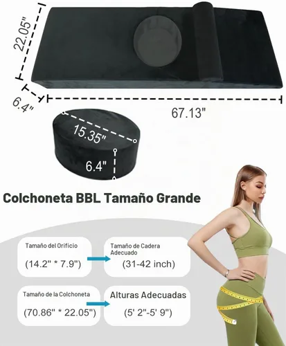Vista 2 de BBL Bed After Surgery for Sleeping - Colchón de espuma de alta densidad con agujero y almohada brasileña de recuperación de glúteos con funda