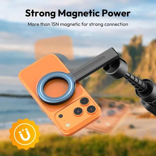 Vista 9 de ULANZI SK27 - Trípode magnético para iPhone, palo selfie extensible de 67 pulgadas con control remoto, soporte giratorio de 360°, soporte magnético