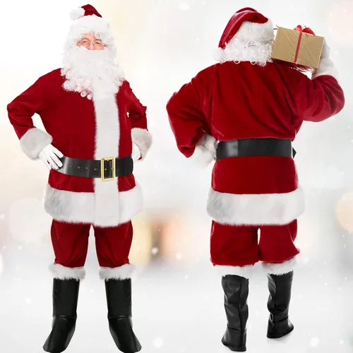 Vista 3 de SHEJIZE Mens Santa Claus Costume Adult Christmas Santa Claus Costume Santa Suit