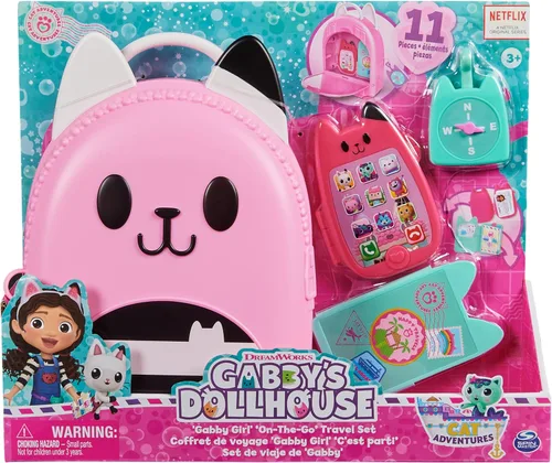 Vista 3 de Gabby's Dollhouse, Gabby Girl On-The-Go Juego de Viaje, Juguetes de Viaje de Juego de Simulación, Pasaporte de Juguete, Teléfono de Juguete y Dije