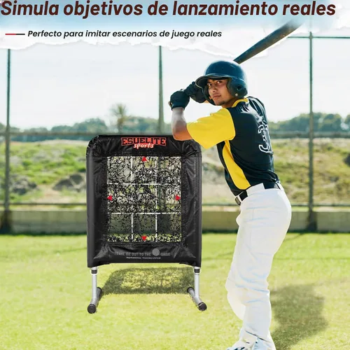 Vista 3 de Heavy-Duty 9 Hole Pro Style Baseball & Softball Pitching Net with Strike Zone Target Adjustable Portable Design Negro
