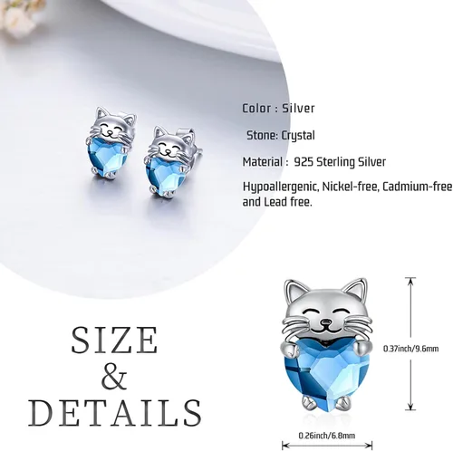 Vista 2 de Aretes de plata de ley 925 con diseño de gato, bonitos aretes de gato con diseño de gatito, joyería de regalo para mujeres y niñas, aretes