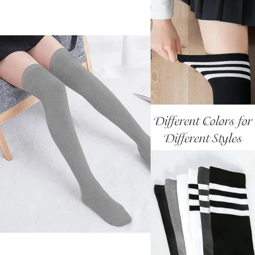 Vista 6 de Chalier Calcetines altos hasta el muslo para mujer, casuales, por encima de la rodilla, calcetines para aniversarios o regalos de vacaciones