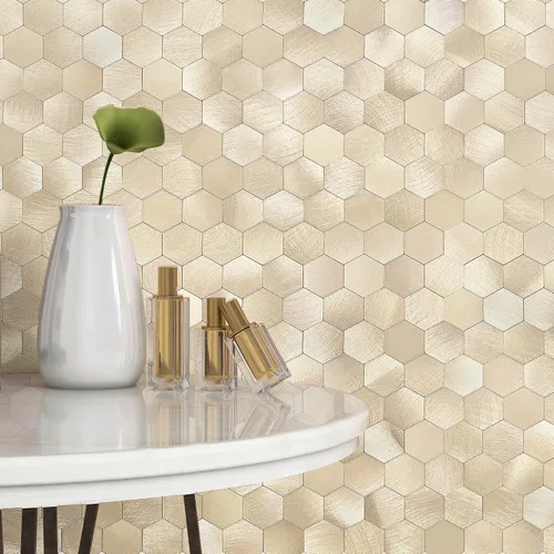 Vista 10 de BeNice Pelar y pegar Backsplash Cocina Hexágono Metal Azulejo Oro 5pcs Dorado
