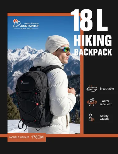 Vista 2 de MOUNTAINTOP Mochila de senderismo de 18L, mochila ligera para exteriores Negro-18L