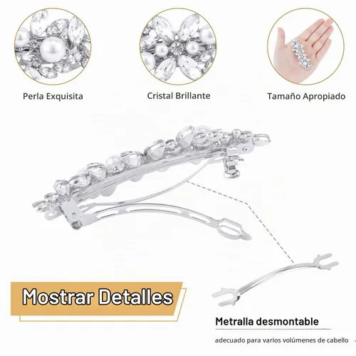Vista 5 de WHAVEL 2 pinzas para el pelo de perlas, pinzas para el cabello con diamantes de imitación, accesorios de perlas para dama de honor, boda