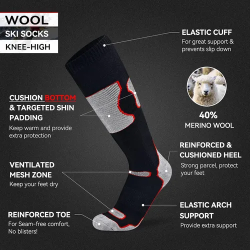 Vista 3 de Busy Socks Calcetines de esquí de lana merina para hombre y mujer calcetines cálidos para esquí snowboard deportes al aire libre clima frío