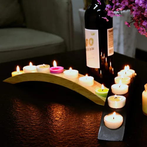 Vista 4 de Portavelas de puente de madera de 15 pulgadas de largo, barra larga para velas de té, 7 asientos de velas, color negro