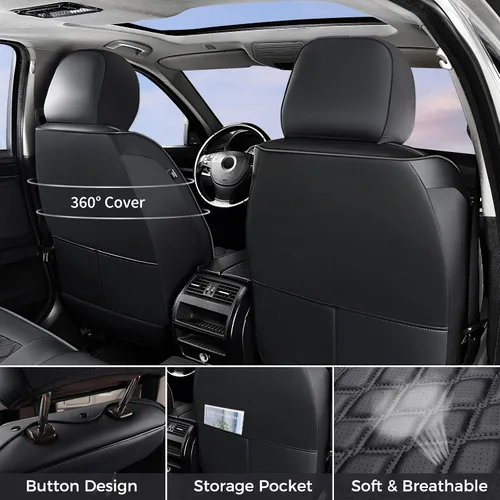 Vista 2 de Huidasource - Funda personalizada para asientos de automóvil, de cuero, impermeable, protector de cojines de asiento delanteros y traseros