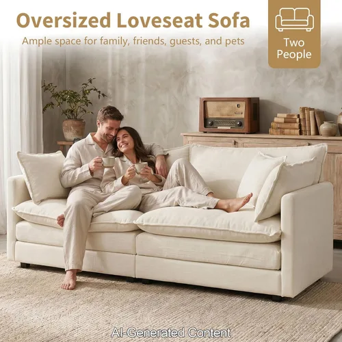 Vista 3 de GNIXUU Sofá modular de 76 pulgadas, sofá biplaza beige de 2 plazas, cómodos asientos de felpilla de 25 pulgadas de profundidad con 2 almohadas