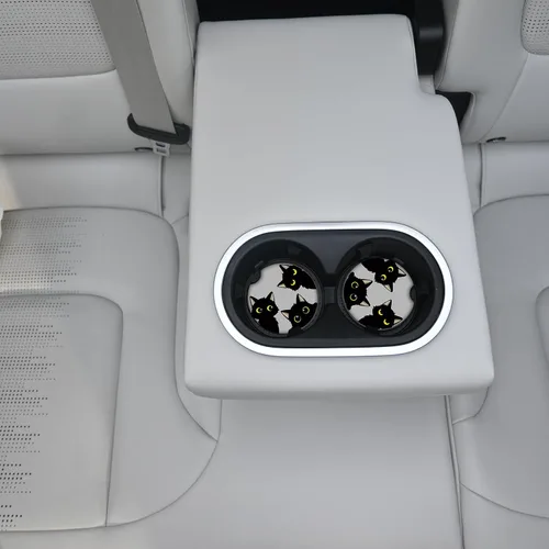 Vista 4 de Lindos portavasos de cerámica para coche con diseño de gatos negros para mujeres/hombres, portavasos para automóvil con muesca de dedo 2.5 pulgadas