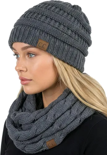 Vista 28 de Funky Junque - Juego de pañuelo y gorro de punto a juego para mujer Negro