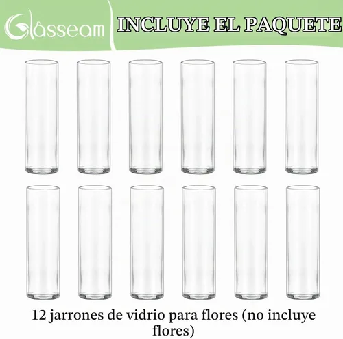 Vista 7 de Glasseam Pequeño florero de cristal: 12 jarrones cilíndricos para centros