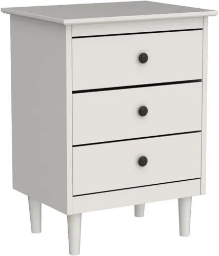 Vista 12 de Walker Edison Myron Modern - Juego de 2 mesitas de noche de madera maciza de 3 cajones, 2 unidades, color caramelo Blanco