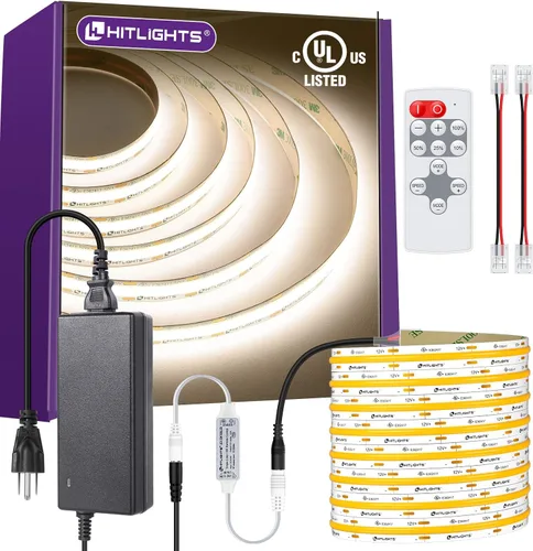 Vista 11 de HitLights COB - Tira de luces LED de color blanco cálido, cinta de luz de 12 V, 2700 K, 16.4 pies, 2640 LED, 426 lm/ft, CRI 90+, IP30, iluminación