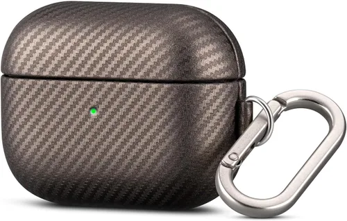 Vista 13 de Haobobro Funda de piel para AirPods Pro 3, piel seleccionada respetuosa con la piel, con textura de fibra de carbono, hecha a mano, funda rígida