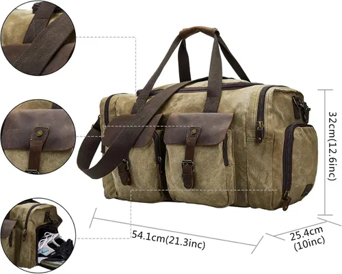 Vista 2 de Bolsa de lona encerada vintage para hombre, Caqui