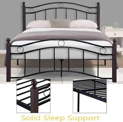 Vista 5 de Base de cama moderna con cabecero y estribo, plataforma resistente con almacenamiento debajo de la cama, base de colchón, sin ruido, soporte