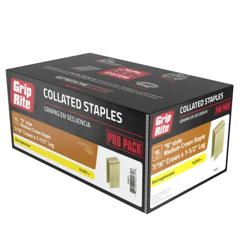 Vista 2 de Grip-Rite Grapas medianas de calibre 16 – electrogalvanizadas – grapas estilo N para cercado de madera, techos, construcción general – 7/16 pulgadas