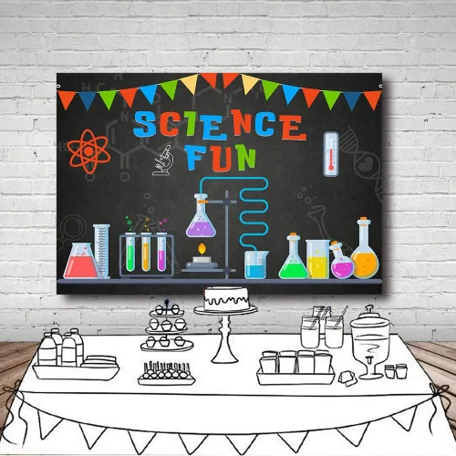 Vista 5 de MEHOFOTO - Decoración de fiesta de cumpleaños de ciencia de 7 x 5 pies, fondo de estudio fotográfico, pancarta de ciencia divertida para científico