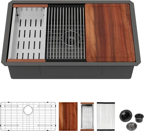 Vista 26 de Logmey - Fregadero de barra de acero inoxidable de 13 pulgadas, fregadero de cocina empotrado para barra de calibre 16, cuenco individual de 9