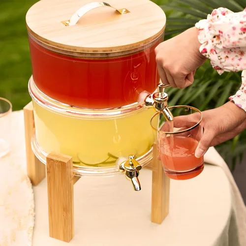 Vista 4 de Twine Dispensador doble de bebidas al aire libre, dispensador de espita de bebidas, dispensador de cóctel para fiestas con soporte de bebida