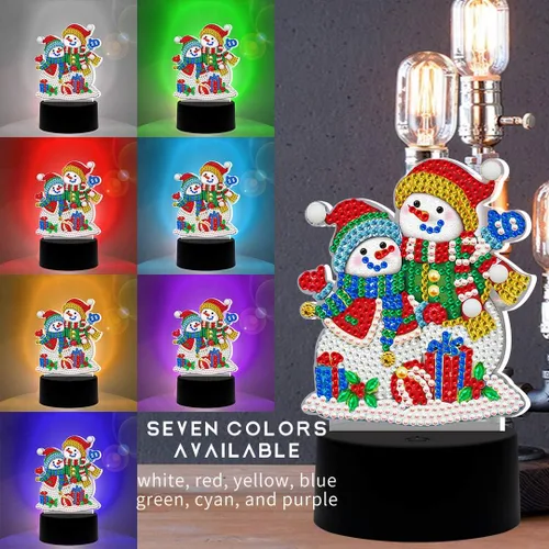 Vista 4 de pigpigboss Luz nocturna de pintura de diamantes de muñeco de nieve de Navidad, lámpara de noche de pintura de diamante 5D con 7 colores, lámpara