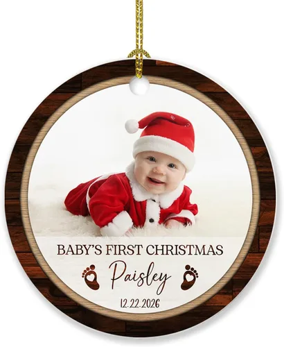 Vista 20 de Adorno de Navidad de la segunda Navidad del bebé 2026, marco de fotos de corona, adorno de segunda Navidad para papá, mamá, nombre de bebé