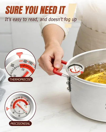 Vista 5 de Freidora de pescado 10QT con canasta, tapa y pinzas, olla de aluminio Olla con termómetro, para pescado, alas de pollo y papas fritas, solo llama