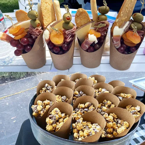 Vista 4 de KINGZHUO 50 unidades de papas fritas de 14 onzas, tazas de charcutería, desechables, para llevar, para fiestas, hornear, gofres, cajas de palomitas
