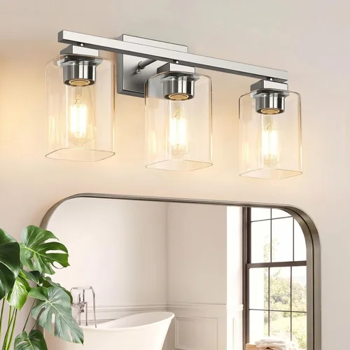 Vista 12 de Lámpara de baño de 3 luces de 19 pulgadas, moderna lámpara de tocador negra, accesorios de iluminación de baño sobre espejo, lámpara de aplique