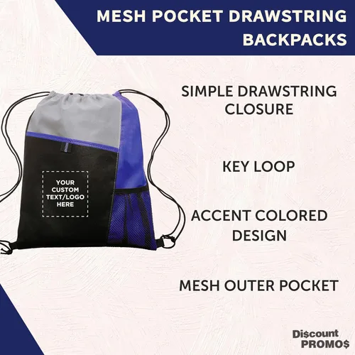 Vista 17 de DISCOUNT PROMOS Juego de mochilas con cordón no tejidas personalizadas de 10/50/100, paquete personalizado a granel