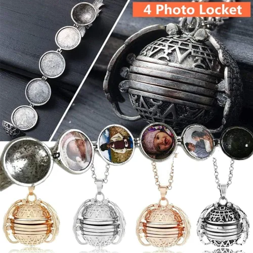 Vista 2 de Medallón, Unisex, Alas Huecas Ampliando 4 Foto Medallón Bola Colgante Collar Memorial Regalo - Plata
