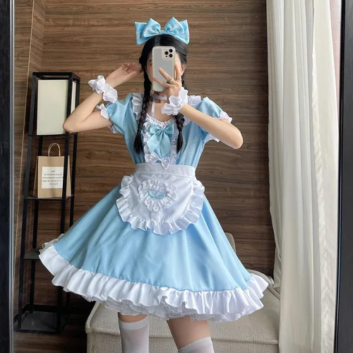 Vista 4 de Traje de sirvienta, lencería femenina, traje de sirvienta, lindo traje de sirvienta, conjunto de vestido de cosplay para mujer Halloween