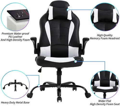 Vista 5 de Silla de juegos, silla ergonómica de escritorio para computadora, respaldo alto, silla de oficina, soporte lumbar de masaje, cómoda silla