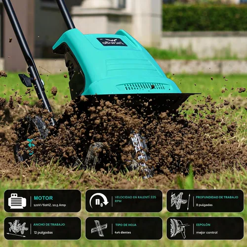 Vista 4 de IncwBo Motocultor Eléctrico para Jardín con Ancho de Labranza de 12 Pulgadas, Cultivador Eléctrico de 8 Pulgadas de Profundidad, 10.5 Amperios