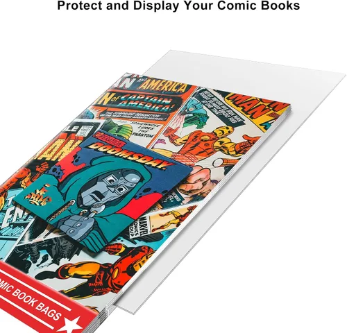Vista 5 de 100 bolsas y tableros de cómics de la edad plateada – Tableros de cómics reutilizables y bolsas para almacenamiento de cómics, bolsas de cómics