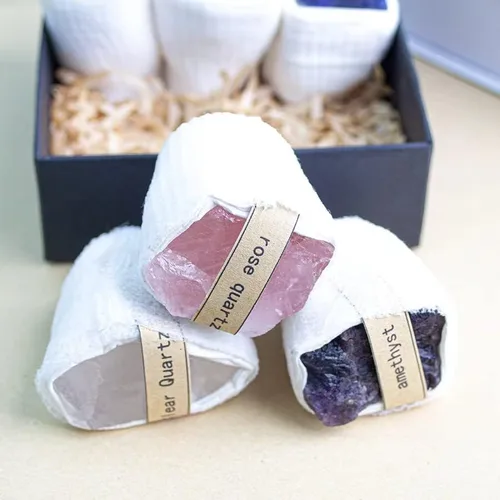 Vista 4 de Caja de piedra original de cristal, muestra de mineral natural, marcador mineral de partículas grandes sin pulir, juego de caja de regalo