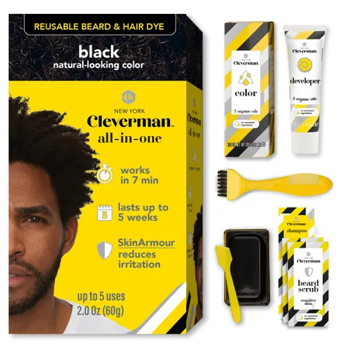 Vista 12 de Cleverman Tinte para cabello y barba para hombres negros, cobertura de canas, paquete 2X
