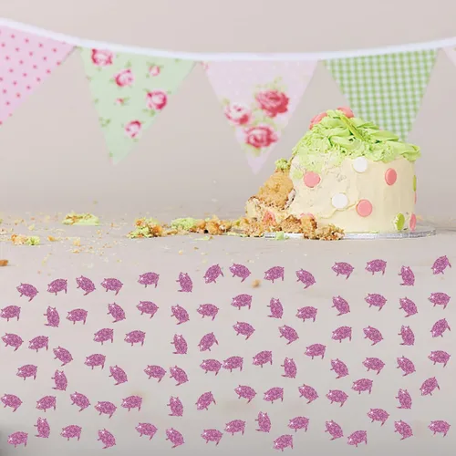 Vista 4 de 100 piezas de confeti de cerdo, dispersión de papel de cerdo con purpurina rosa, confeti de mesa de animales de granja, decoración de pastel