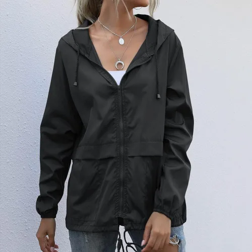 Vista 4 de ETOSELL Chaqueta casual para mujer, impermeable, ligera, con capucha, rompevientos y bolsillos